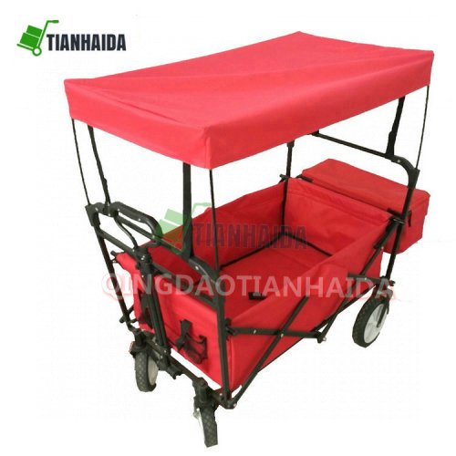 TC1011D ETB    Folding Wagon W/ Canopy Garden Utility Travel Collapsible Cart Outdoor Yard Home