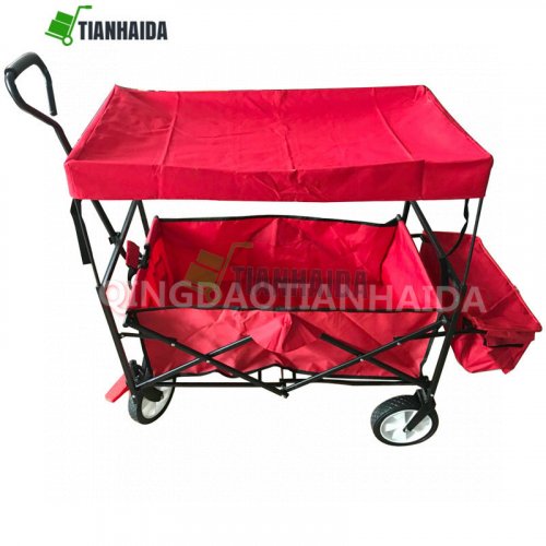 TC1011WD  Collapsible Folding Wagon Garden Beach Utility Cart with Canopy,Red