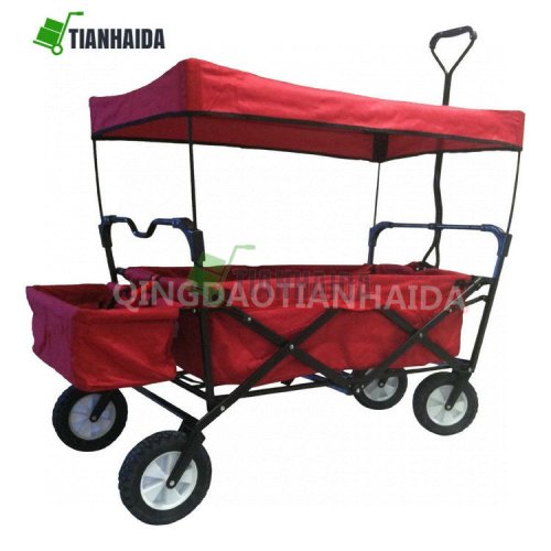 TC1011 HTB   Folding Wagon W/ Canopy Garden Utility Travel Collapsible Cart Outdoor Yard Home